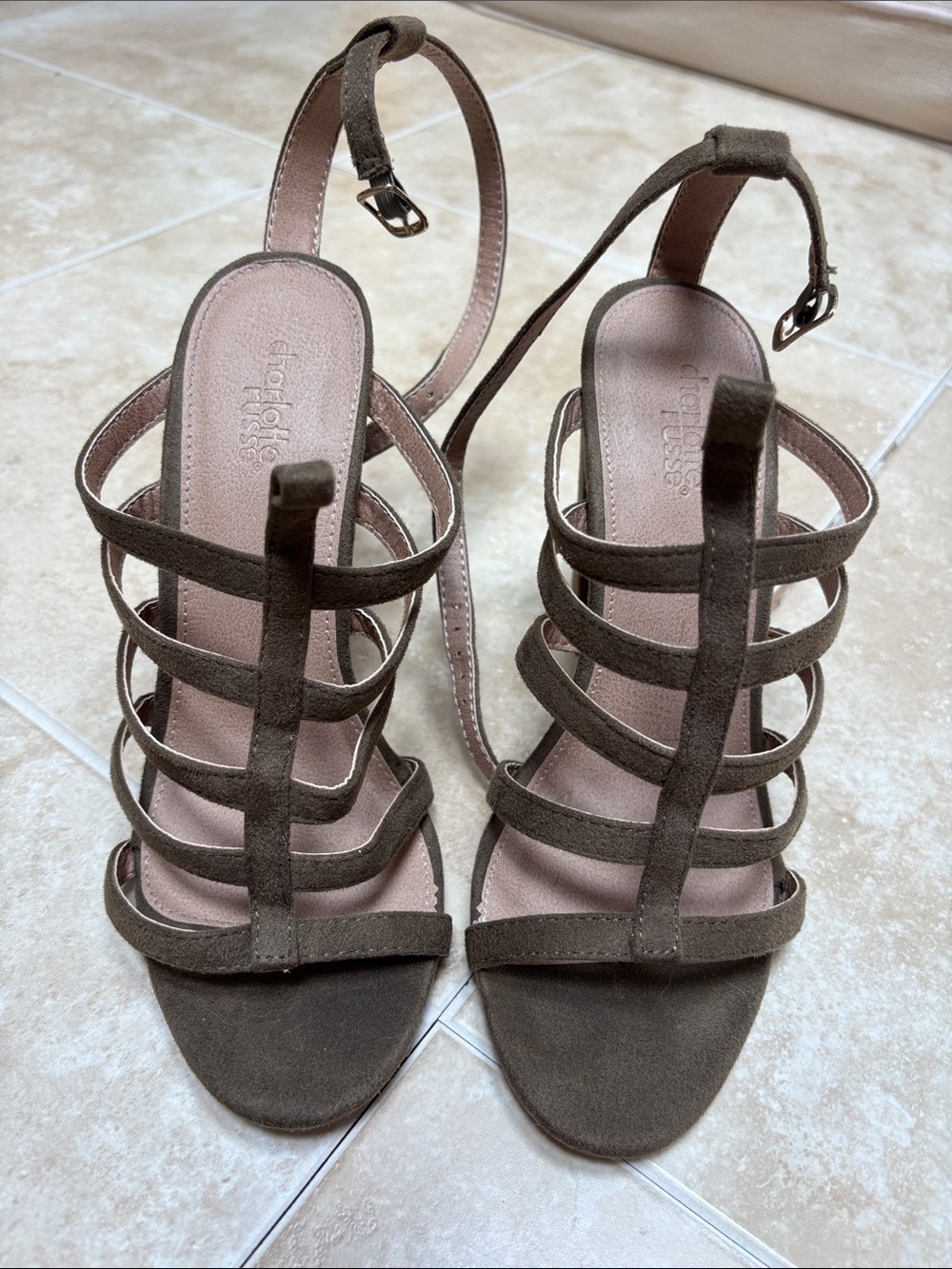 Women's Strappy Suede Ankle-Wrap Sandals in Dark Green